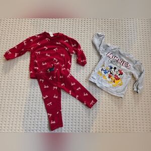 H&M Baby Girl Bundle - Red Set + Mickey Mouse Sweatshirt - 12-18 Months